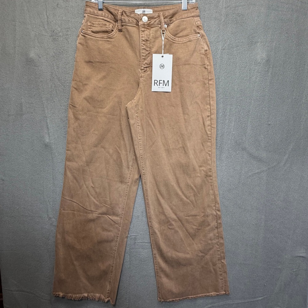 RFM Los Angeles Women Brown Garment Dyed Wide Leg Frayed Hem Jeans Size 13/31